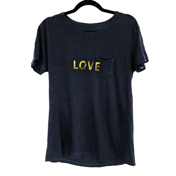 Zadig & Voltaire Amber Graphic Linen Love Tee Navy XS - Picture 2 of 6